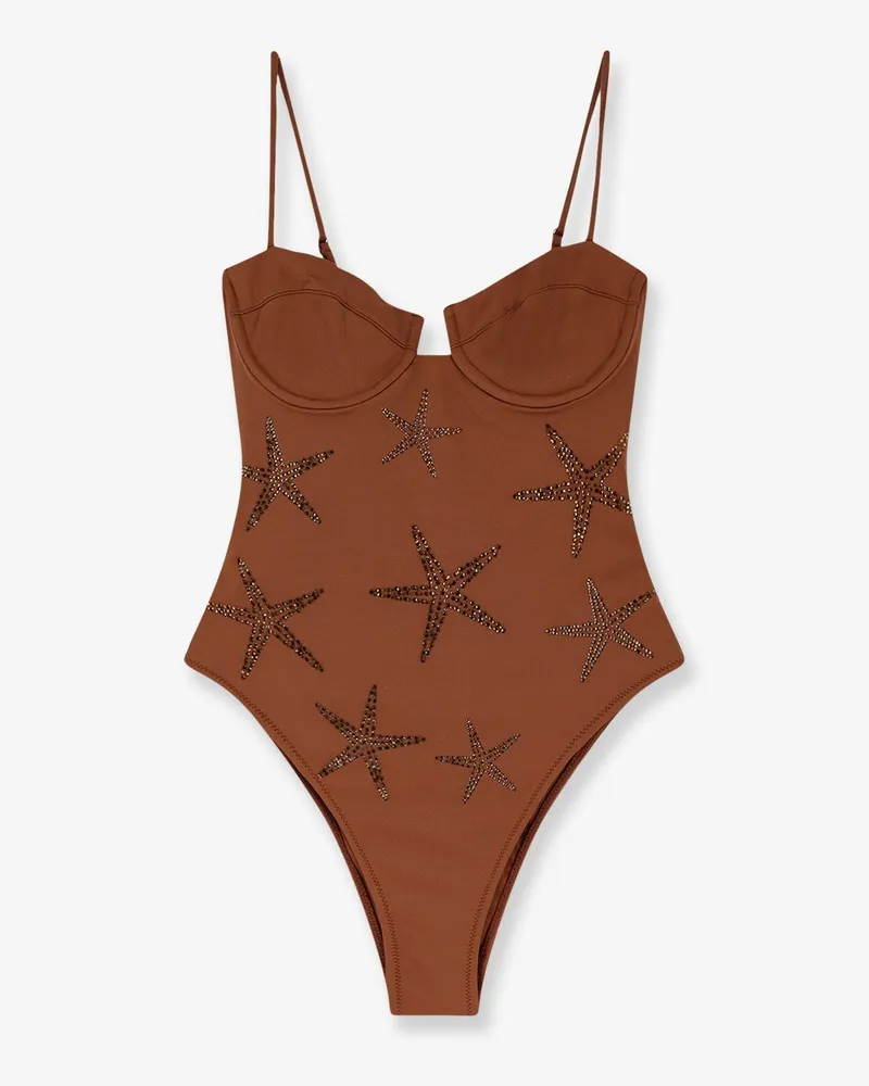 MC2 Saint Barth Medea One-Piece Swimsuit with Strass Starfish Motif -  - gender_Woman Brown