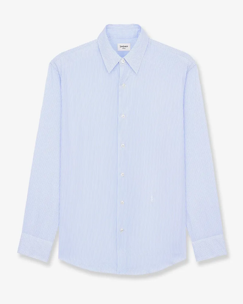 Saint Laurent Cassandre cotton shirt with striped pattern -  - gender_Man Blue