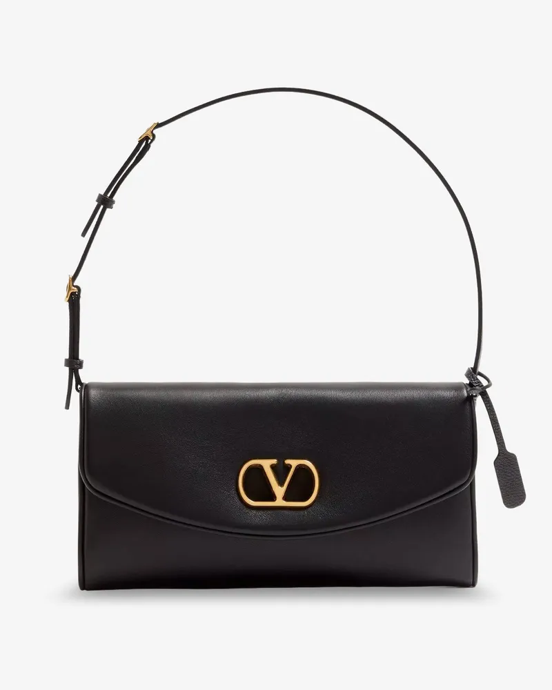 Valentino Garavani DeVain Leather Shoulder Bag with Metal VLogo Signature -  - gender_Woman Black