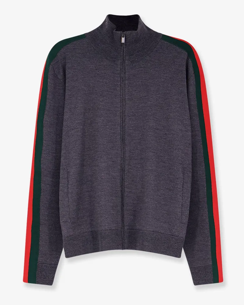 Gucci Fine wool cardigan with full zip and Web stripe -  - gender_Man Grey