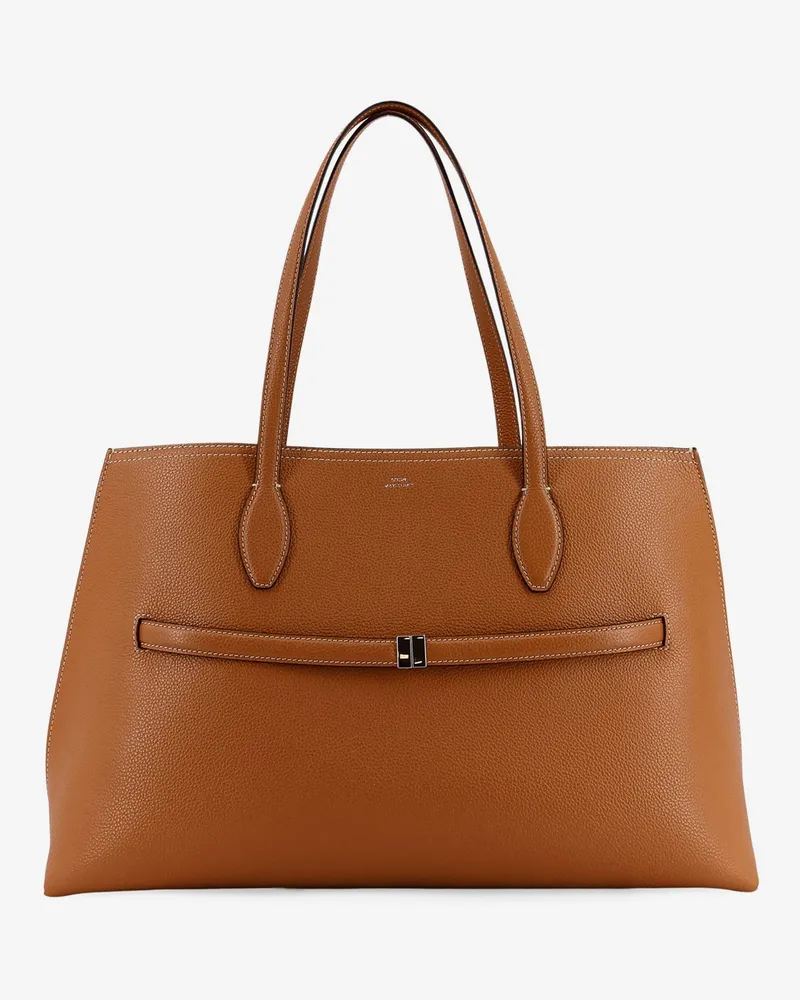 Totême Leather shoulder bag with lettering logo on the front -  - gender_Woman Brown