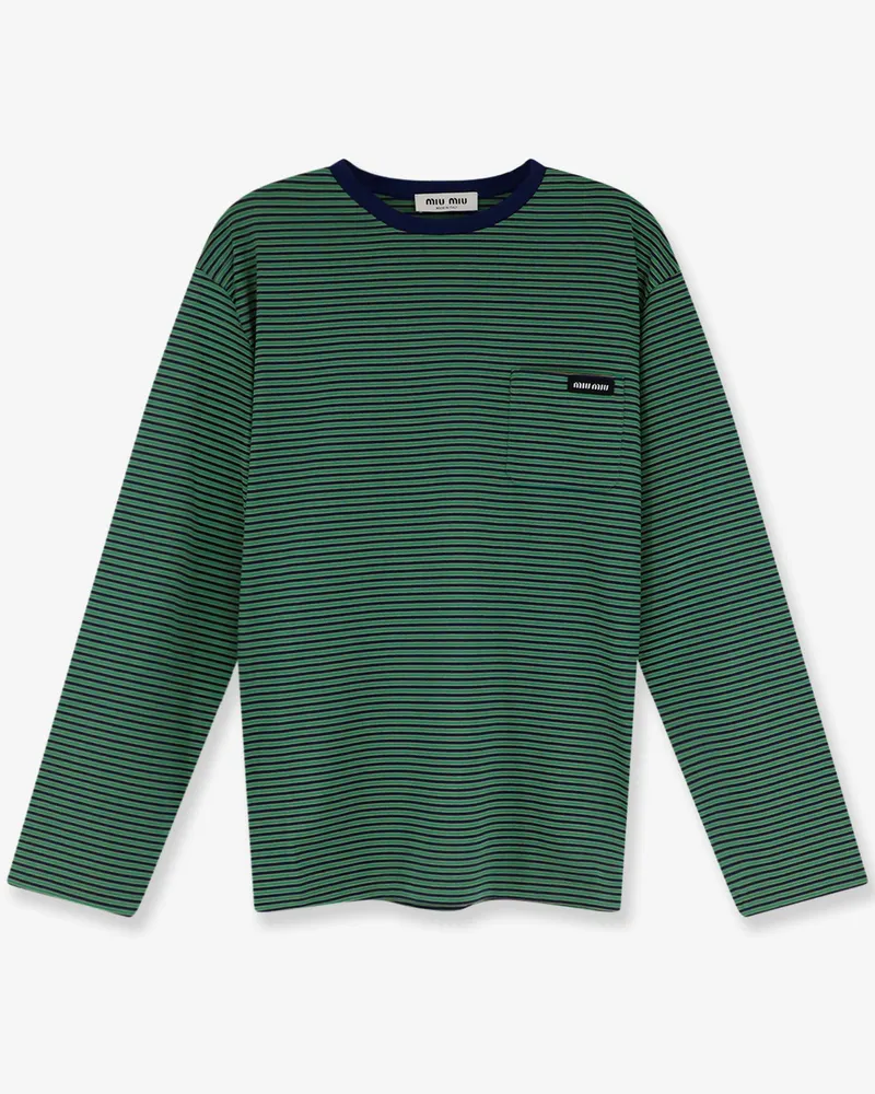 Miu Miu Cotton T-shirt with striped pattern -  - gender_Woman Green