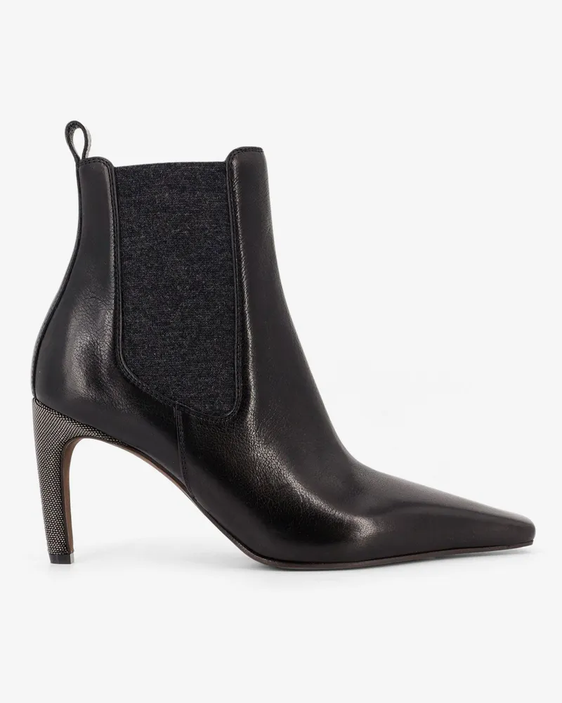 Brunello Cucinelli Leather boots with Monili detail on the heel -  - gender_Woman Black