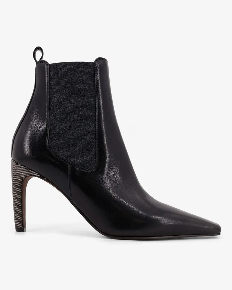 Brunello Cucinelli Leather boots with Monili detail on the heel -  - gender_Woman Black