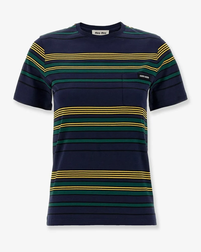 Miu Miu Cotton T-shirt with striped pattern -  - gender_Woman Blue