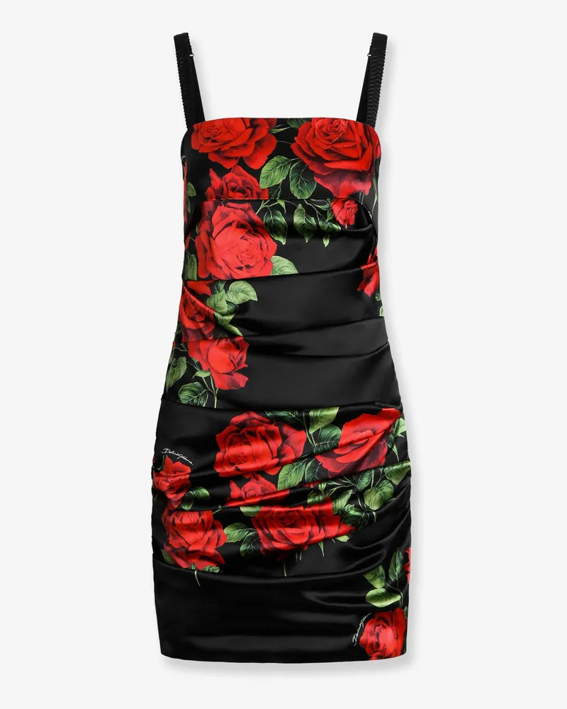Dolce & Gabbana Short satin dress with rose print -  - gender_Woman Black