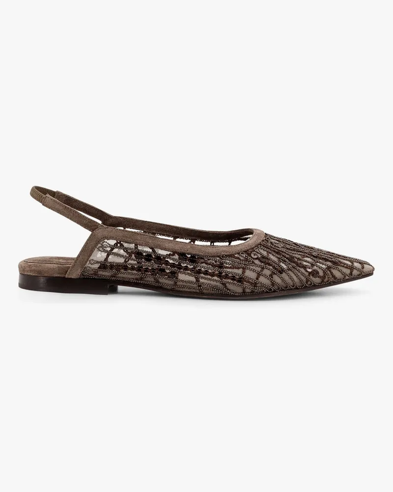 Brunello Cucinelli Glistening abstract embroidery suede flats slingback -  - gender_Woman 