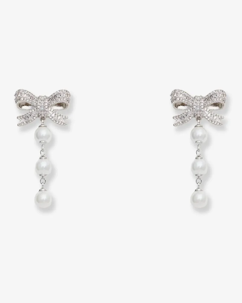 Self-Portrait Crystal Bow Pearl Droplet Earrings -  - gender_Woman Silver