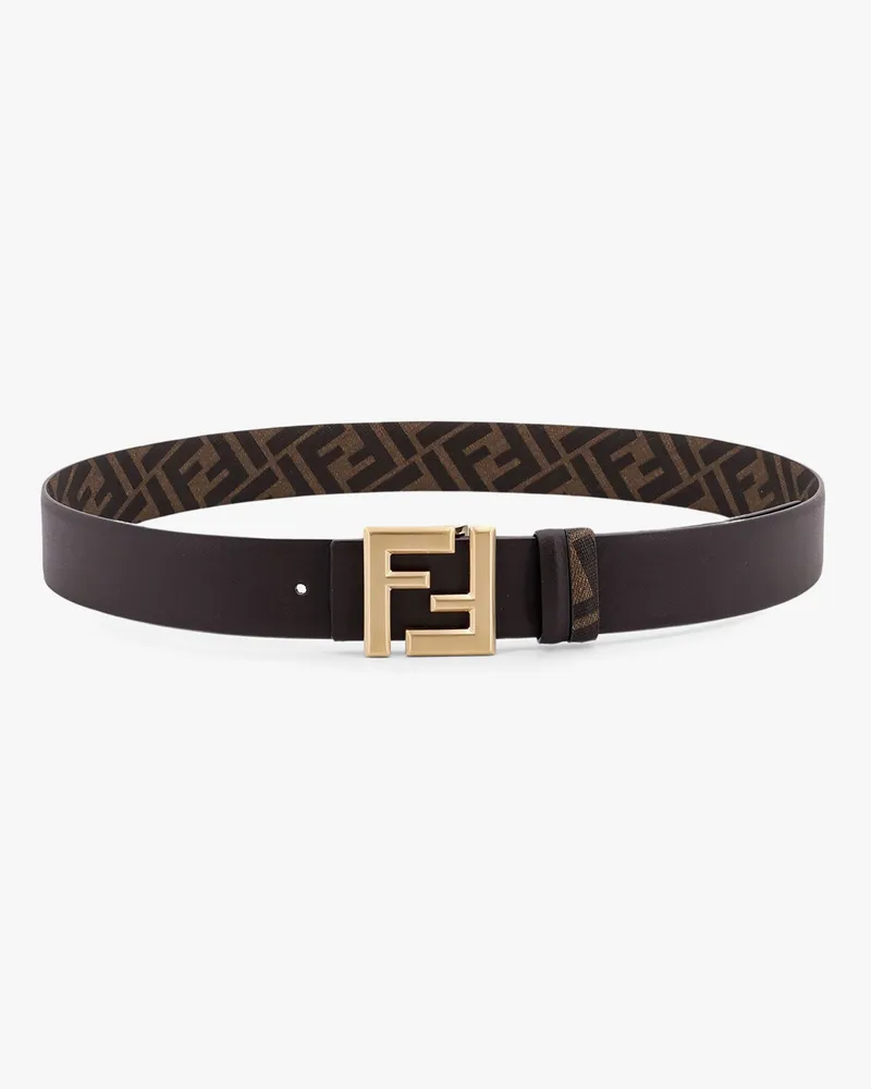 Fendi Squared FF reversible leather and FF canvas belt -  - gender_Man Brown