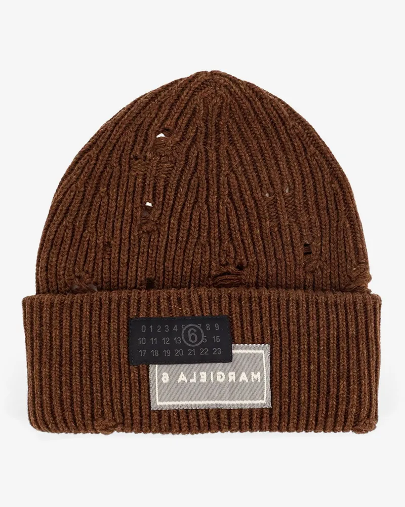 Maison Margiela Wool blend beanie hat with distressed effect -  - gender_Man Brown