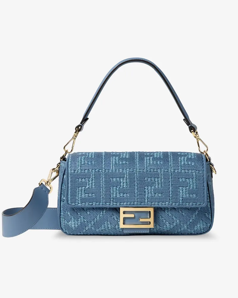 Fendi Baguette® handbag in raffia with all-over FF embroidery -  - gender_Woman Blue