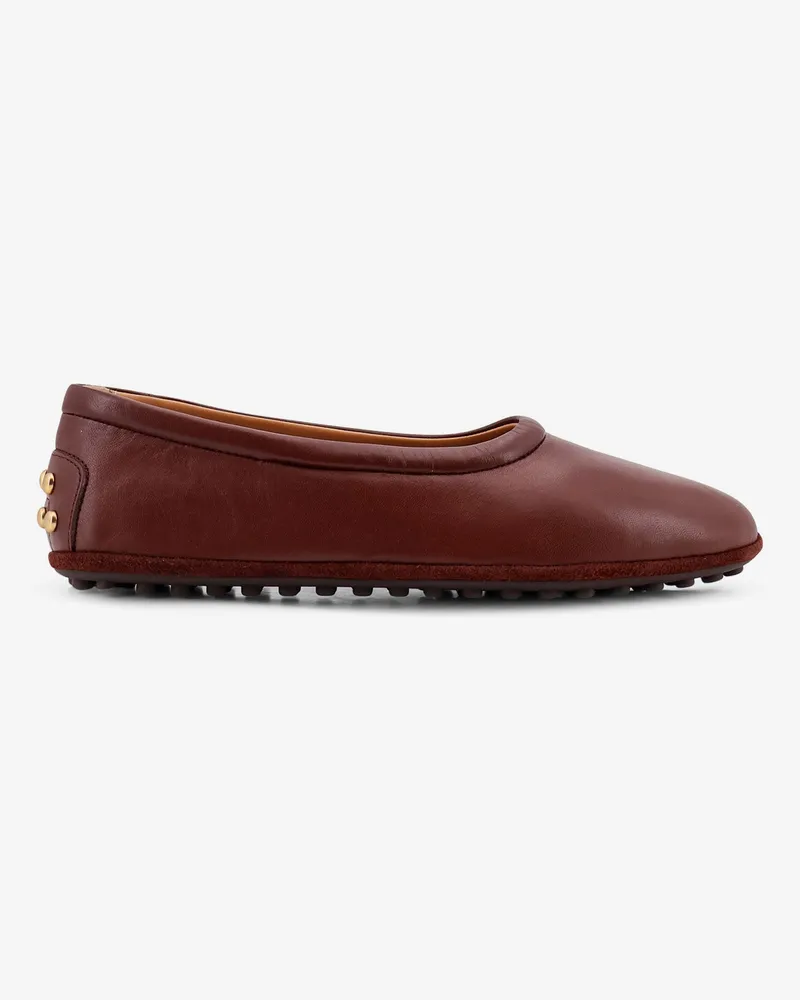 TOD'S Leather ballerinas with rubber stud detail on the back -  - gender_Woman Brown
