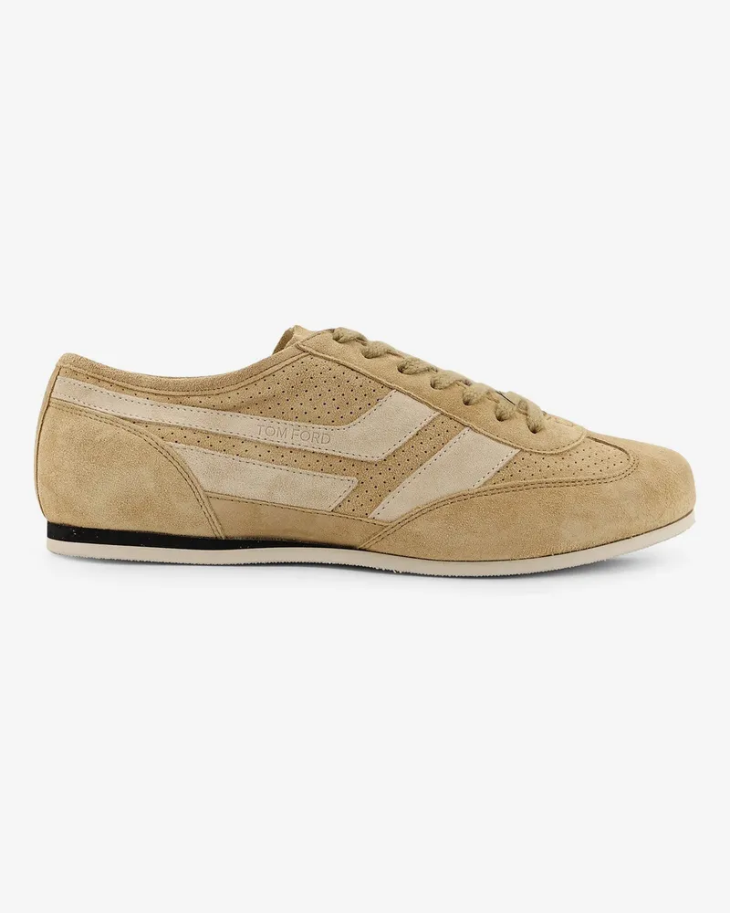 Tom Ford Brook suede sneakers with engraved logo on the side -  - gender_Man Beige