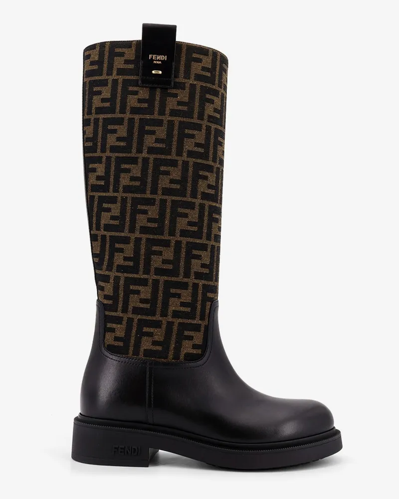 Fendi Filo leather and FF Jacquard Fabric boots - FENDI - gender_Woman Black