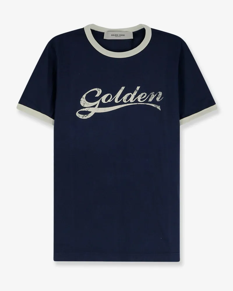 Golden Goose Cotton T-shirt with printed logo on the front -  - gender_Man Blue