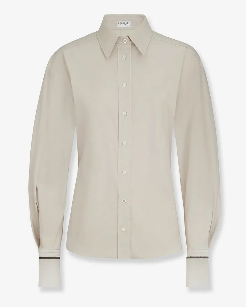 Brunello Cucinelli Cotton blend shirt with silk cuffs -  - gender_Woman Beige
