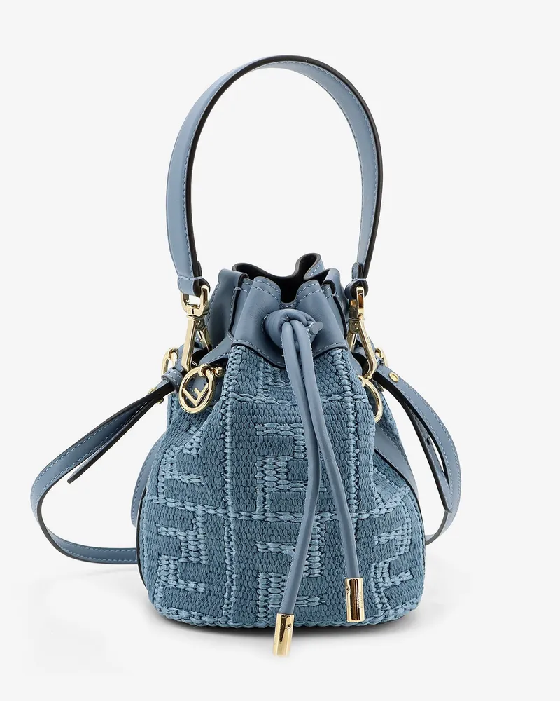 Fendi Mon Tresor raffia shoulder bag with FF embroidery -  - gender_Woman Blue