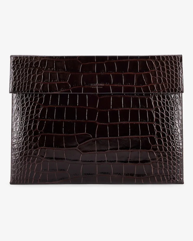 Tom Ford Crocodile-print leather document holder -  - gender_Man Brown