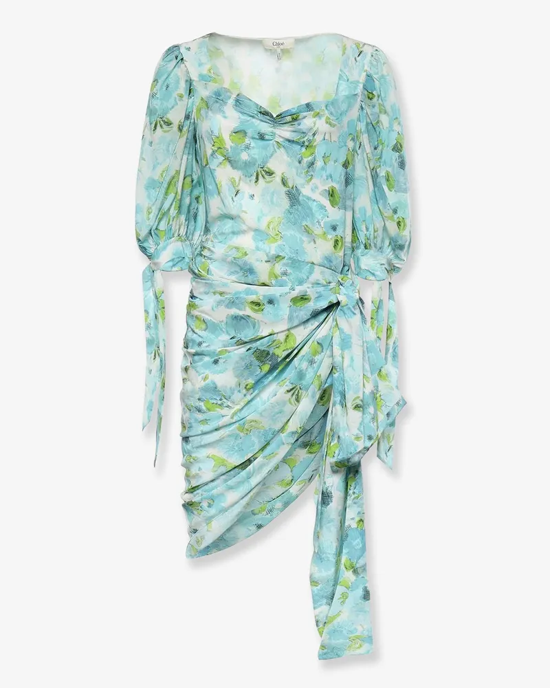 Chloé Silk dress with multicolor floral print -  - gender_Woman Blue