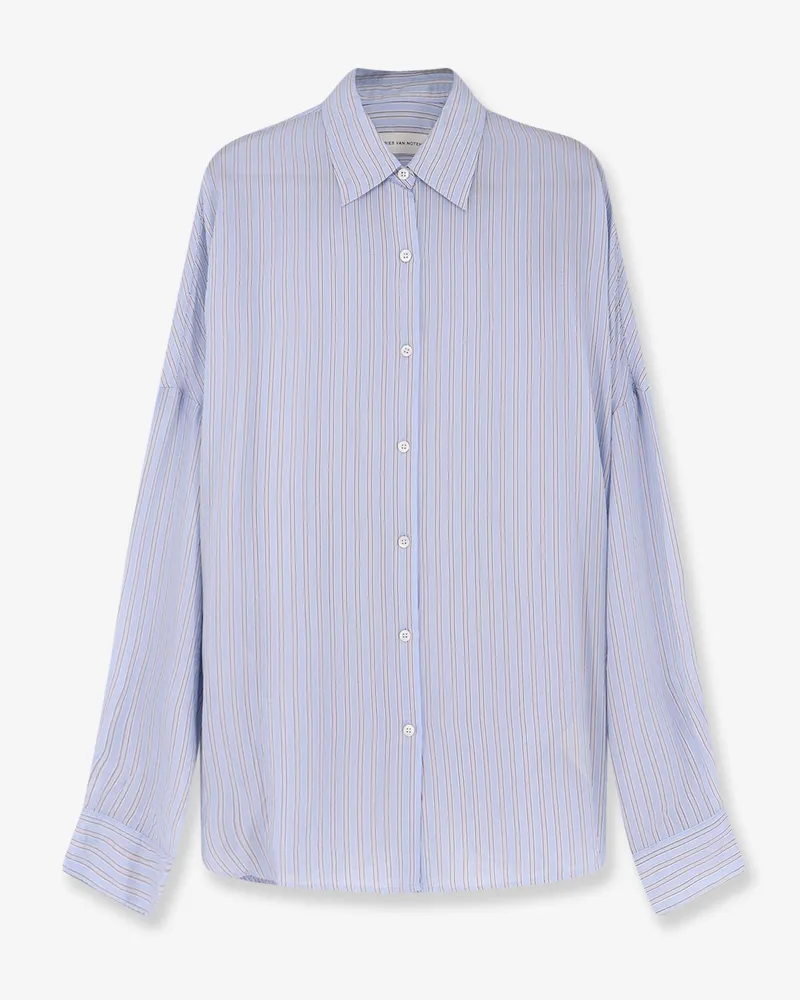 Dries van Noten Casia cupro shirt with striped pattern -  - gender_Woman Blue