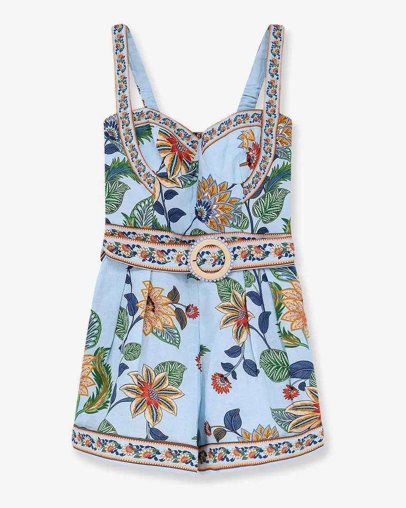 FARM Rio Linen jumpsuit with flower dehli print -  - gender_Woman Blu