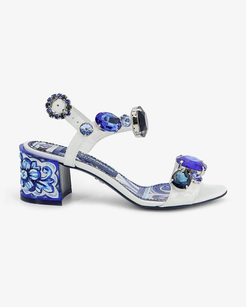 Dolce & Gabbana Patent leather sandals with Maiolica print -  - gender_Woman Blue