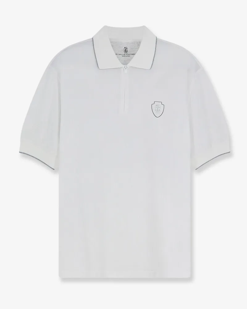 Brunello Cucinelli Technical fabric polo shirt with embroidered logo on the front -  - gender_Man White