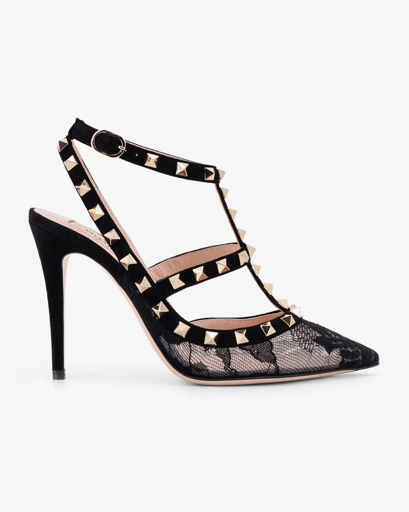 Valentino Garavani Rockstud suede and lace pumps -  - gender_Woman Black