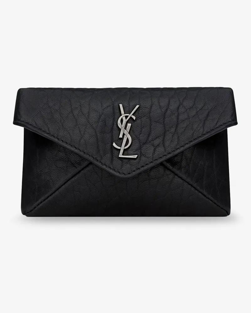 Saint Laurent Leather Envelope card holder with Metal Cassandre logo -  - gender_Man Black