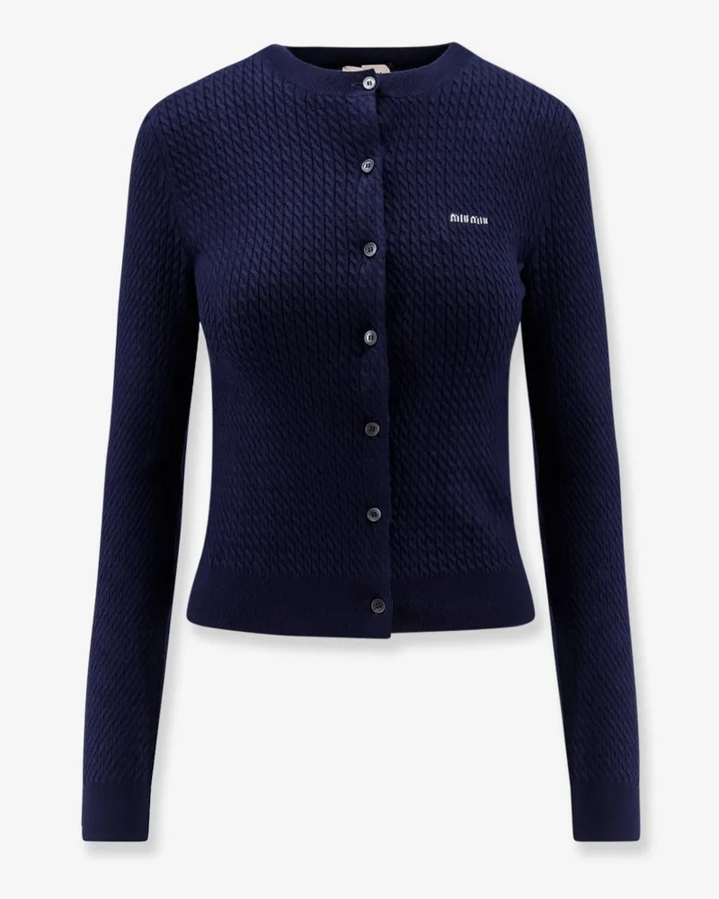 Miu Miu Cable-knit cachemire blend cardigan -  - gender_Woman Blue