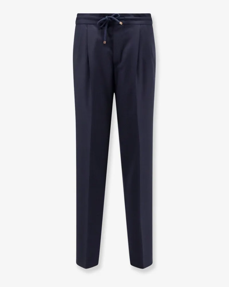 Brunello Cucinelli Virgin wool trousers with adjustable drawstring -  - gender_Man Blue