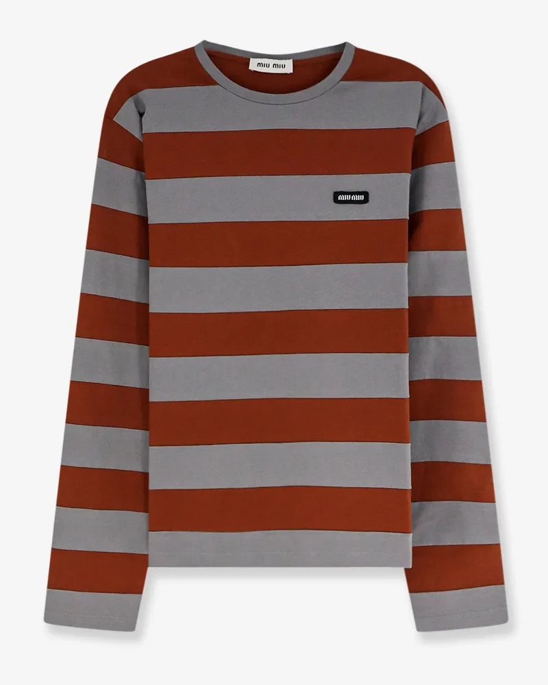 Miu Miu Cotton T-shirt with striped pattern -  - gender_Woman Brown