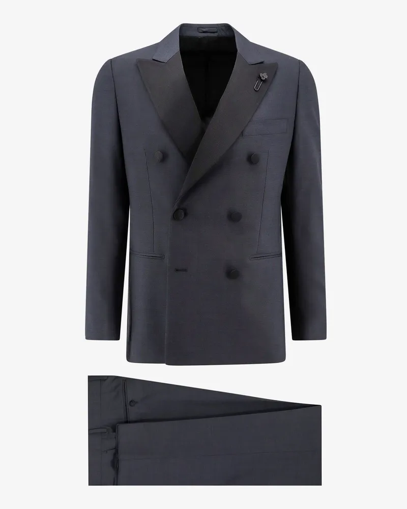 LARDINI Wool tuxedo with iconic brooch detail -  - gender_Man Blue