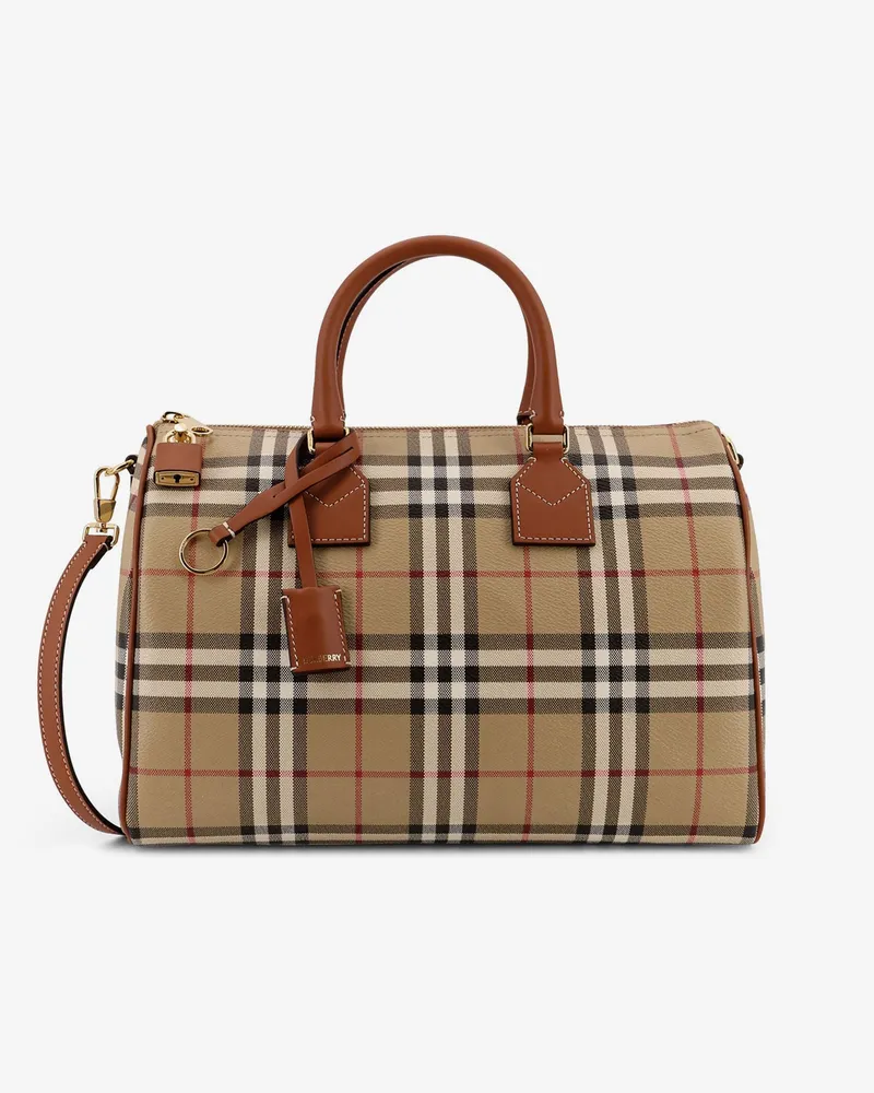Burberry Coated canvas handbag with check pattern -  - gender_Woman Beige