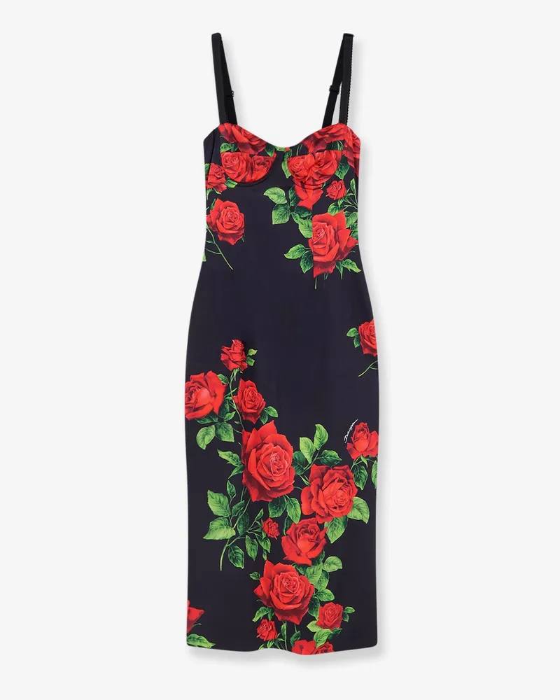 Dolce & Gabbana Stretch silk dress with iconic Rose print -  - gender_Woman Black