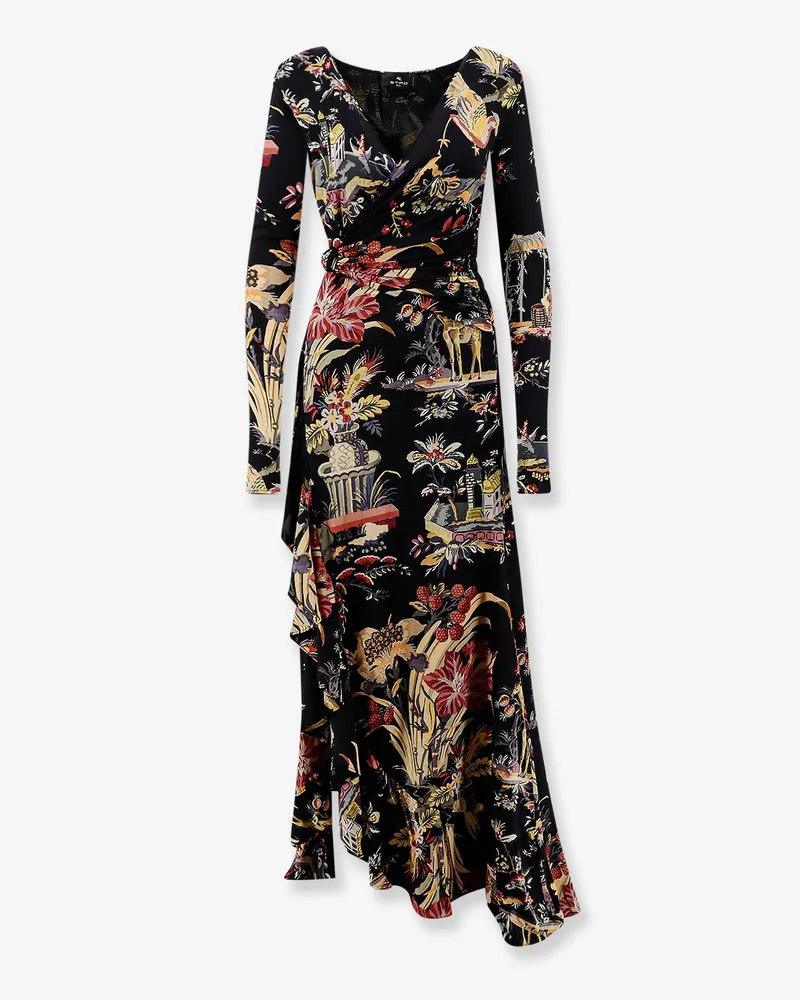 Etro Stretch viscose long dress with multicolor print -  - gender_Woman Black