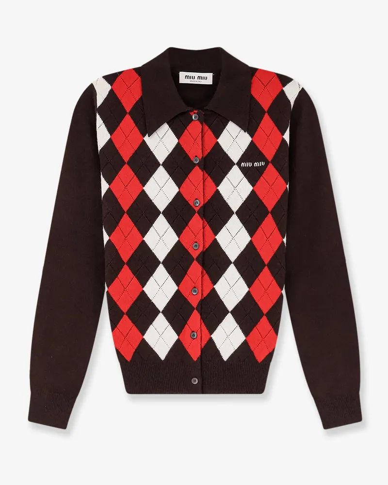 Miu Miu Diamond-patterned cashmere cardigan -  - gender_Woman Brown