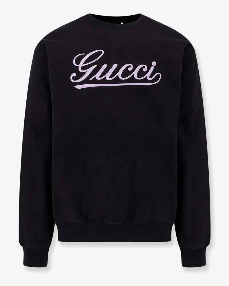 Gucci Cotton sweatshirt crew-neck with ribbed profiles and  logo print on the front - GUCCI - gender_Man Black