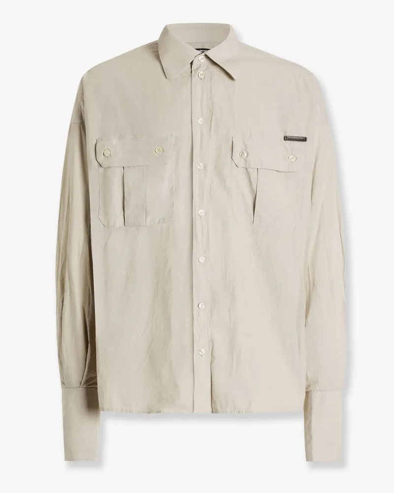 Dolce & Gabbana Cotton shirt with leather logo patch -  - gender_Man Beige