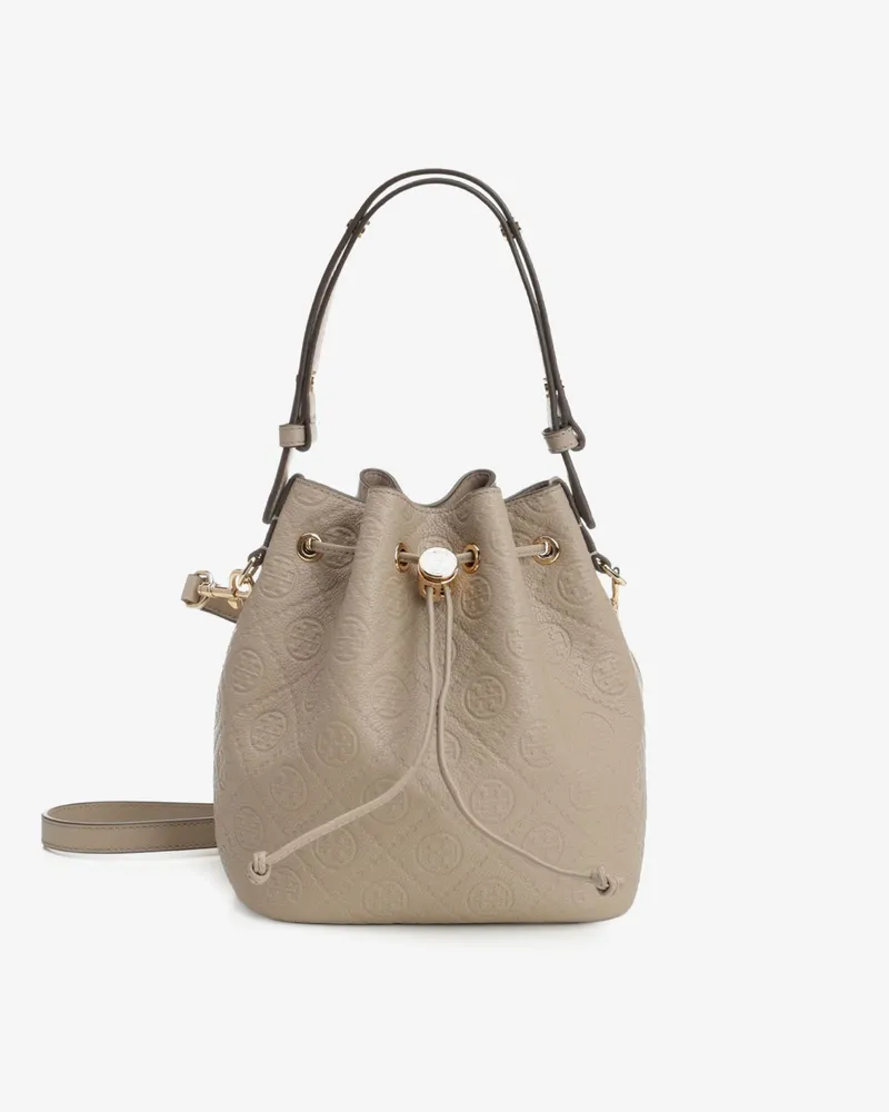 Tory Burch T Monogram Pebble leather bucket bag -  - gender_Woman Beige