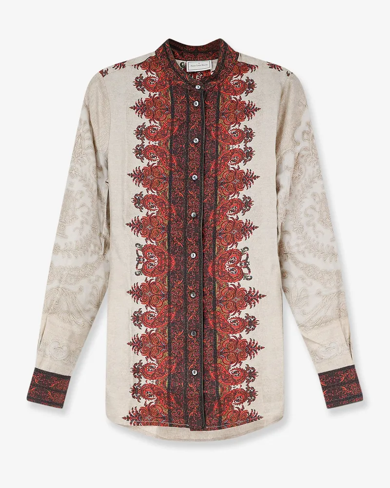 Pierre-Louis Mascia Silk shirt with contrasting print -  - gender_Woman Beige