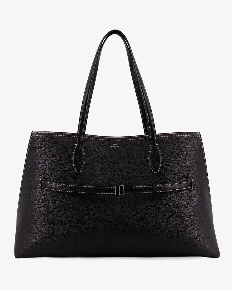 Totême Leather shoulder bag with lettering logo on the front -  - gender_Woman Black