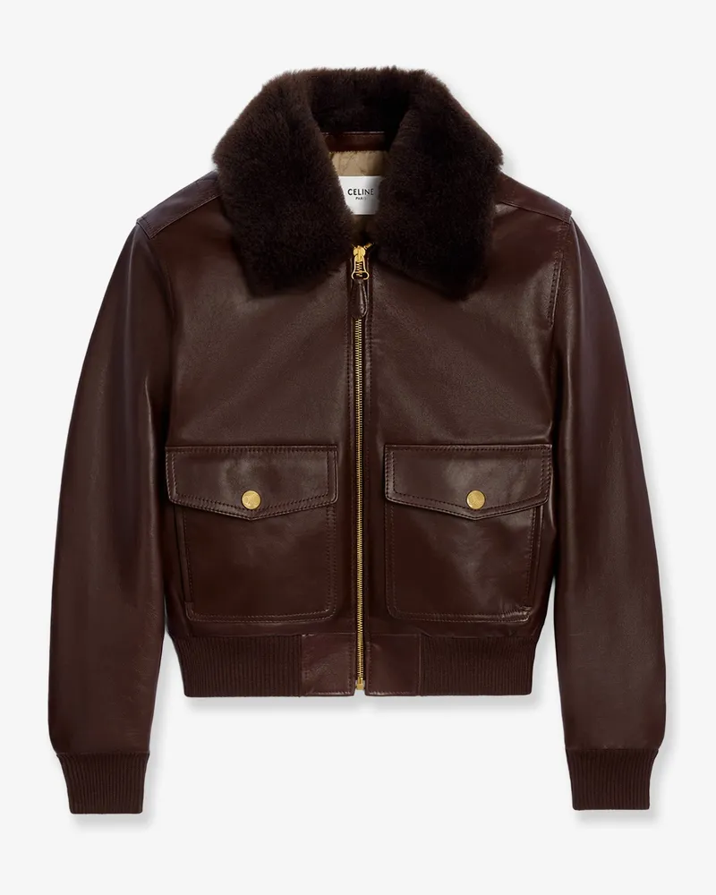 Celine Leather jacket with removable collar -  - gender_Woman Brown