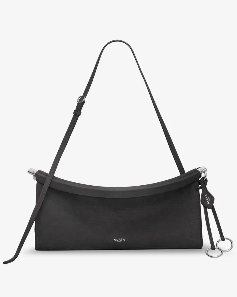 Alaïa East West leather shoulder bag with engraved lettering logo -  - gender_Woman Grey