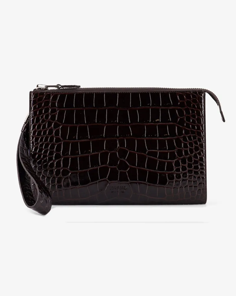 Tom Ford Crocodile-print leather clutch bag -  - gender_Man Brown
