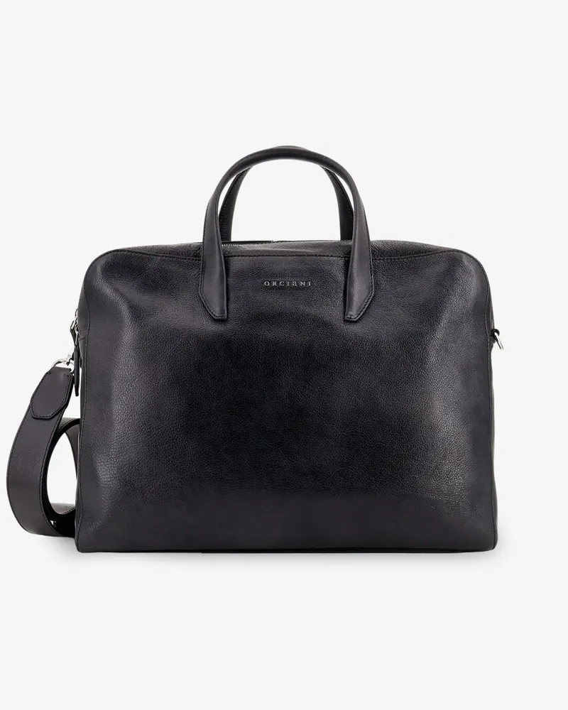 Orciani Leather work bag with front lettering logo -  - gender_Man Black