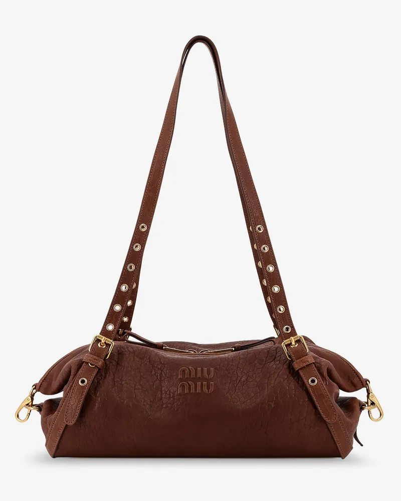 Miu Miu Nappa leather bag with embossed Logo Lettering -  - gender_Woman Brown