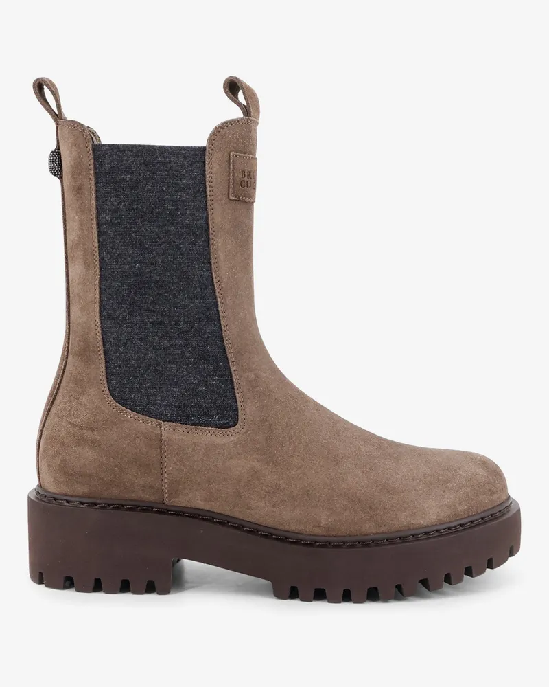 Brunello Cucinelli Suede Boots with Precious Loop detail -  - gender_Woman Beige