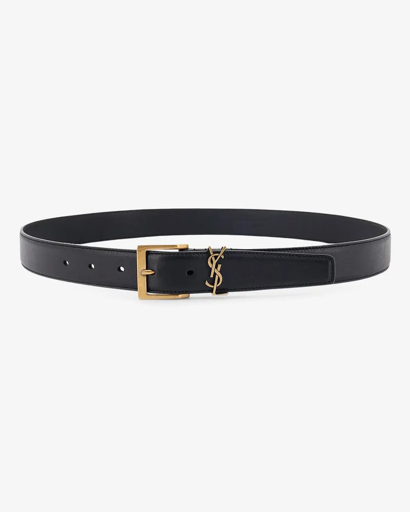 Saint Laurent Cassandre leather belt -  - gender_Man Black