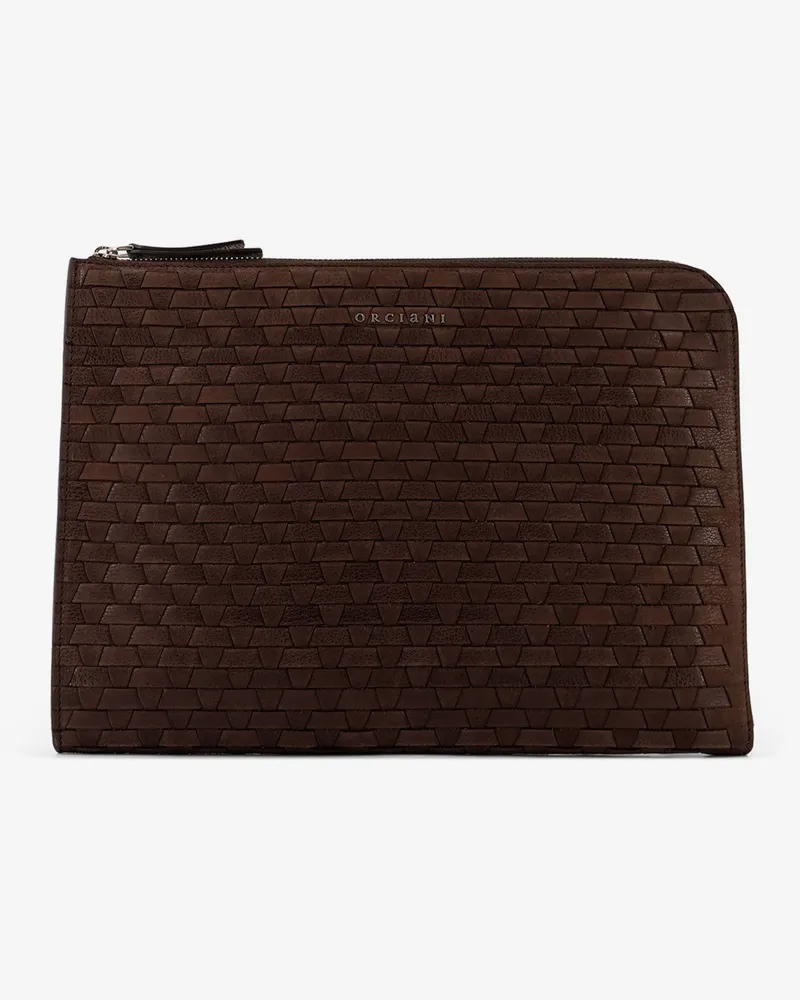 Orciani Leather briefcase with woven motif -  - gender_Man Brown